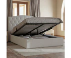 Boucle Gas Lift Storage Bed Frame with Curved Bed Head in King, Queen and Double Size (Ivory White)