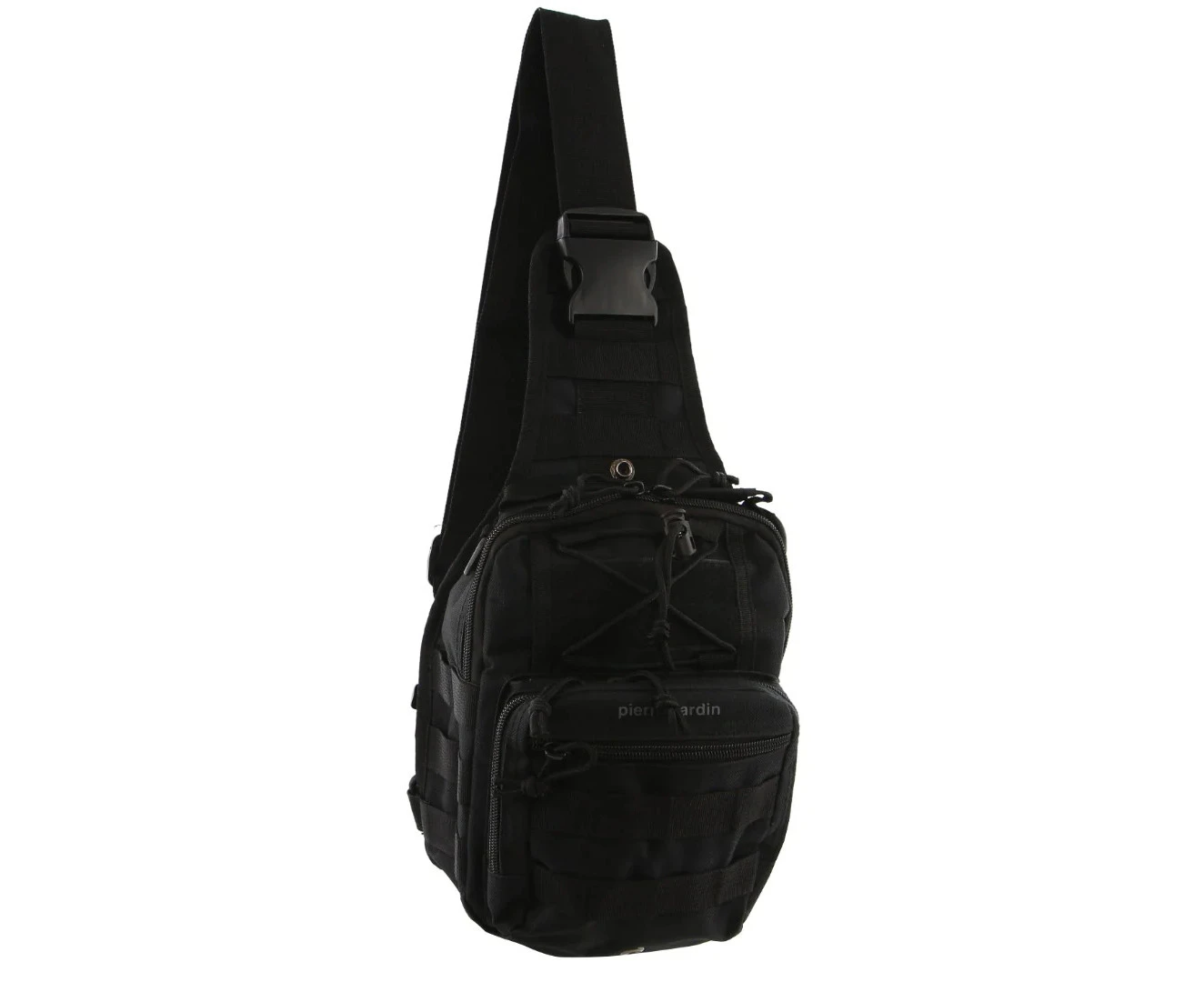 Pierre Cardin Cross Body Tactical Sling Bag Rucksack Army Style in Black