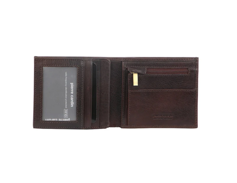 Pierre Cardin Mens Wallet Tri Fold Leather w/ RFID Protection - Chocolate