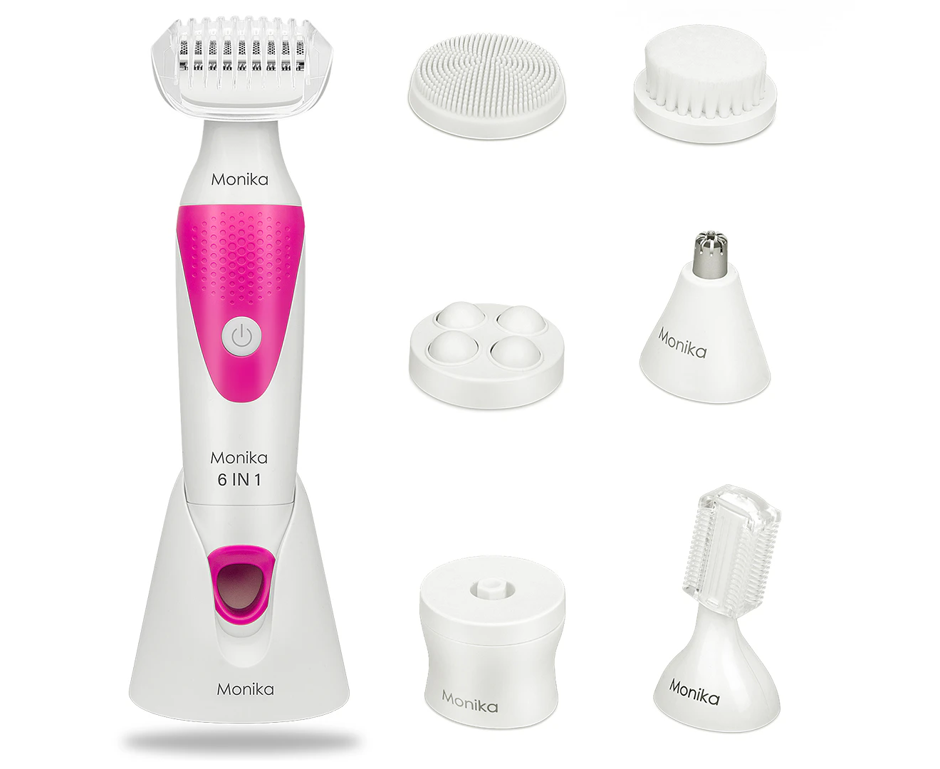 Monika 6-in-1 Electric Lady Shaver, Cordless for Woman Underarm/Face/Leg, Micro USB Portable