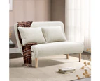 Furb Sofa Bed Lounge Chair Sherpa Fabric Folding Adjustable Recliner Wood Leg Double Seat Beige