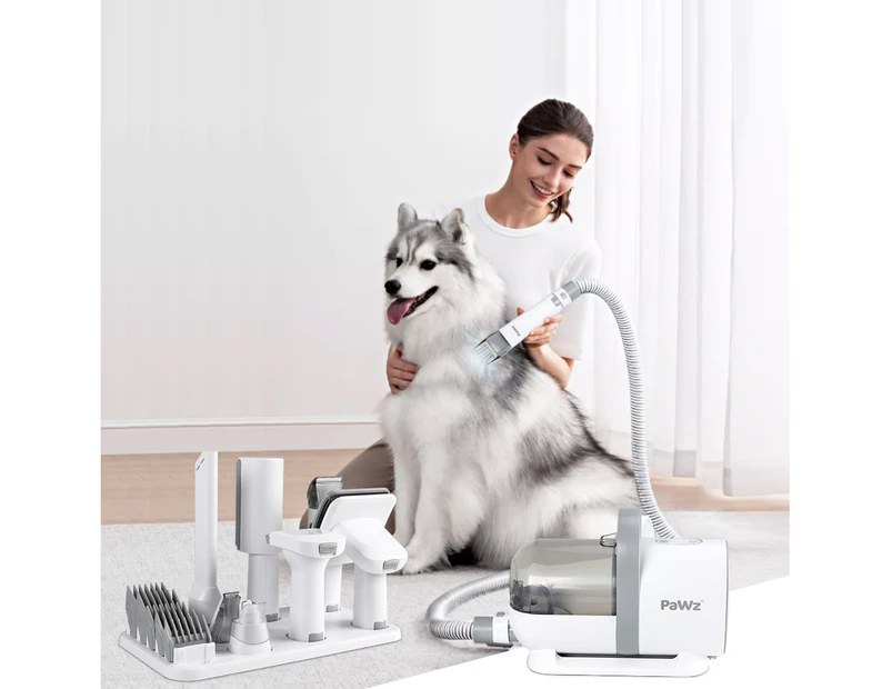 Pawz Pet Grooming Kit Vacuum Dog Cat Hair Dryer Remover Clipper Brushes Cleaning - White
