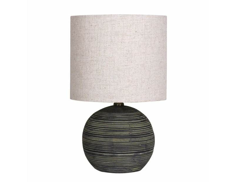 Sarantino Striped Ceramic Coffee Side Table Lamp Light Beige Drum Shade