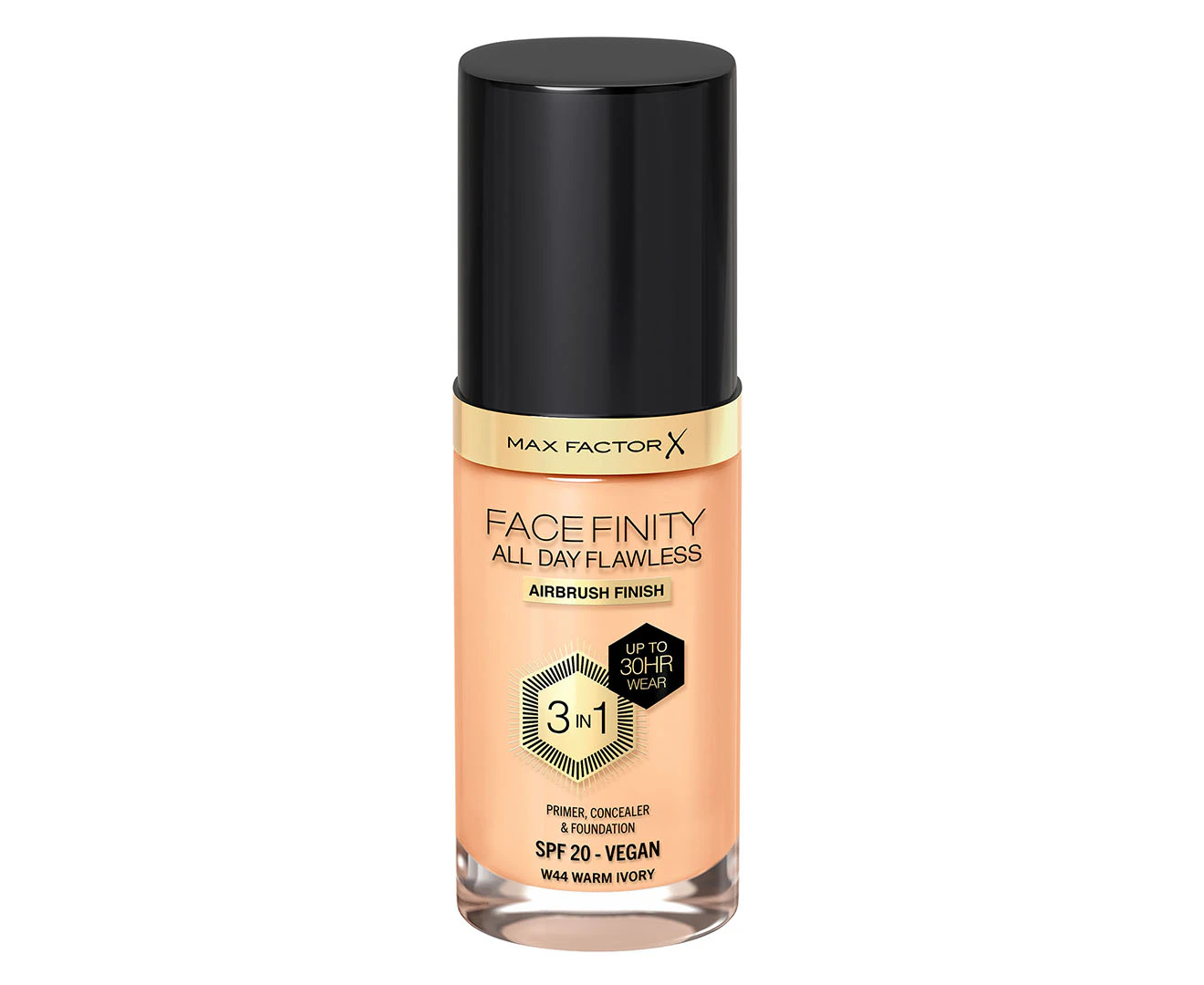 Max Factor Facefinity All Day Flawless 3-in-1 Vegan Foundation 30mL - W44 Warm Ivory