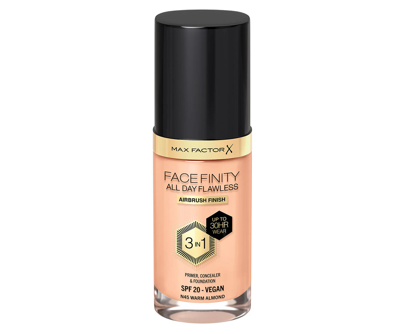 Max Factor Facefinity All Day Flawless 3-in-1 Vegan Foundation 30mL - N45 Warm Almond