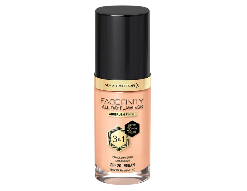 Max Factor Facefinity All Day Flawless 3-in-1 Vegan Foundation 30mL - N45 Warm Almond