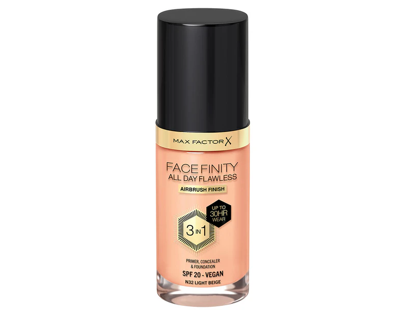 Max Factor Facefinity All Day Flawless 3-in-1 Vegan Foundation 30mL - N32 Light Beige