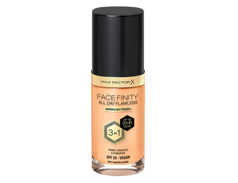 Max Factor Facefinity All Day Flawless 3-in-1 Vegan Foundation 30mL - W70 Warm Sand