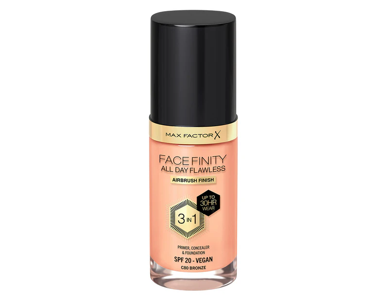Max Factor Facefinity All Day Flawless 3-in-1 Vegan Foundation 30mL - C80 Bronze