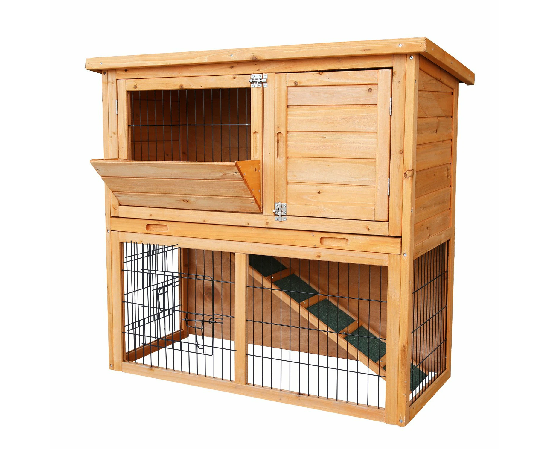 Furtastic 2-Storey Wooden Chicken Coop & Rabbit Hutch With Trough