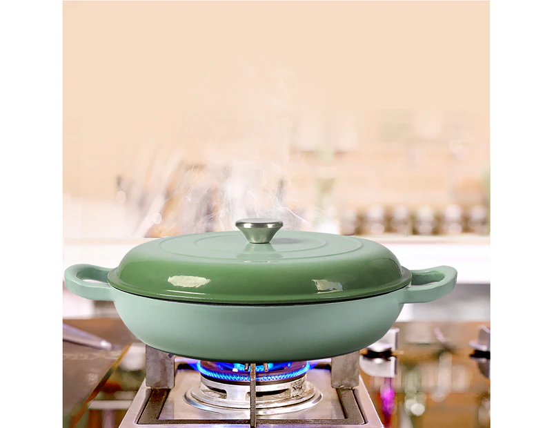 Toque Casserole Pot Cast Iron Dutch Oven Green Enamel Slow Cook Pan Lid 3.5L