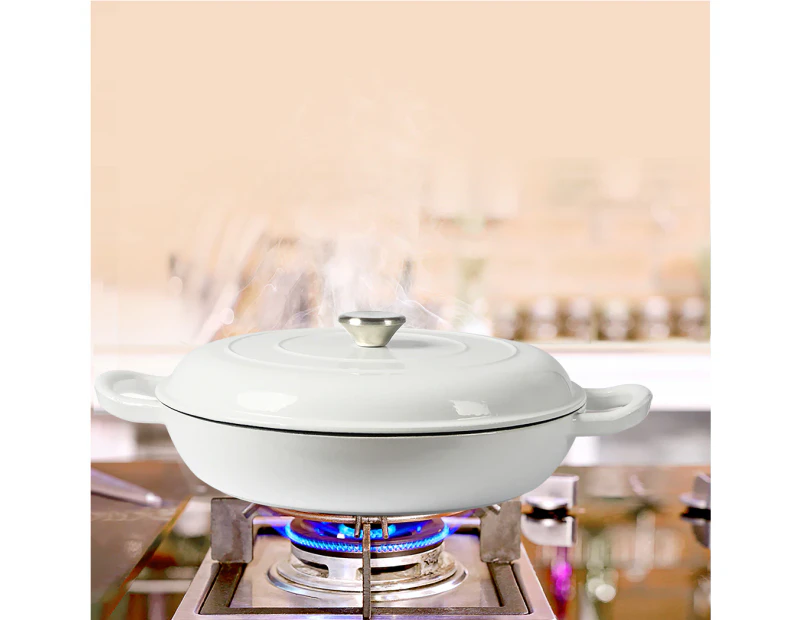 Toque Enamel Dutch Oven 4L Cast Iron Pan Casserole Pot Slow Cook with Lid White