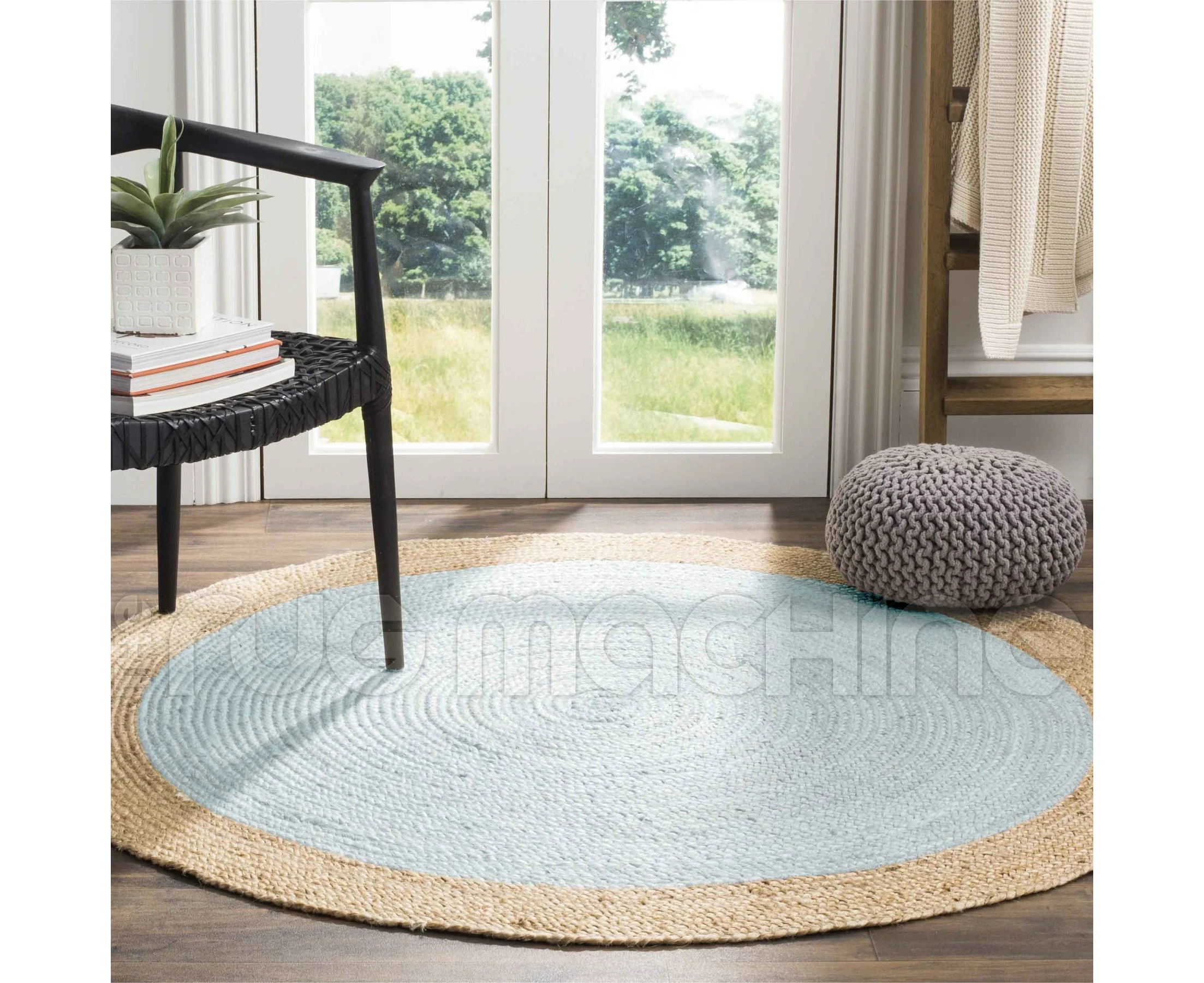 Uyuni Natural Jute Fibre Blue Round Floor Rug (L) 200x200cm - Blue