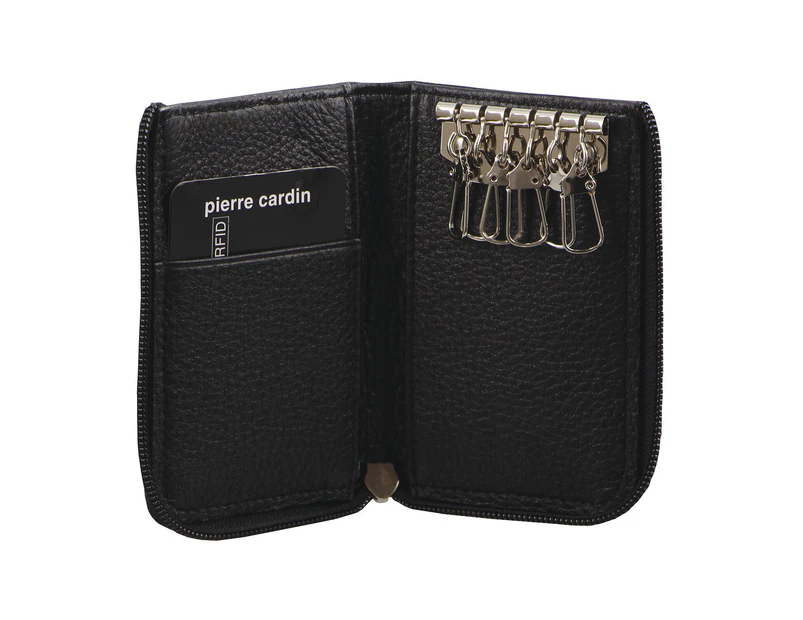Pierre Cardin Mens Key & Credit Card Holder Italian Leather Wallet - Black