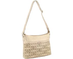 Pierre Cardin Womens Leather Perforated Cross-Body Bag with stud Detailing - Latte