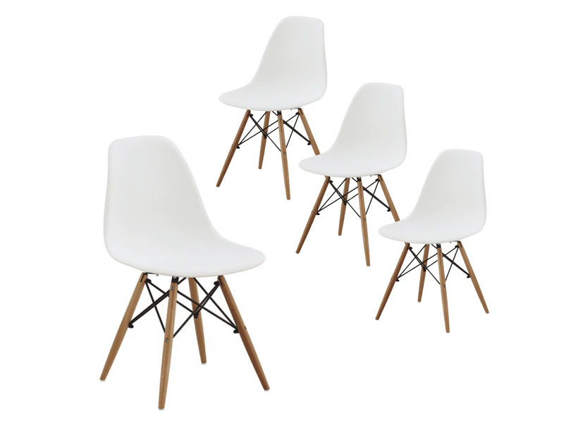 Set Of 4 Replica Dining Chair Eiffel Design Wooden Legs - White - White