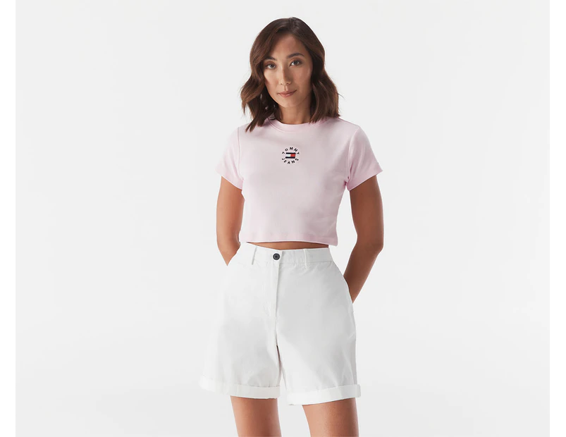 Tommy Jeans Women's Baby Crop Tiny Tommy 2 Tee / T-Shirt / Tshirt - Milk Berry