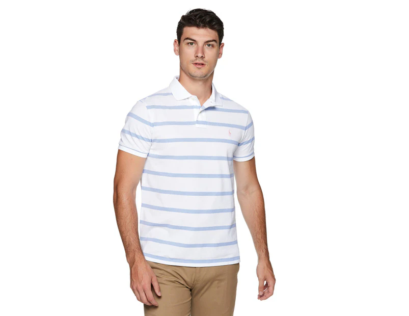 Polo Ralph Lauren Men's Short Sleeve Custom Slim Fit Polo Shirt - White/Blue