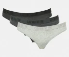 Calvin Klein Women's Monochrome Thong/String 3-Pack - Black/Grey Heather/Charcoal Heather