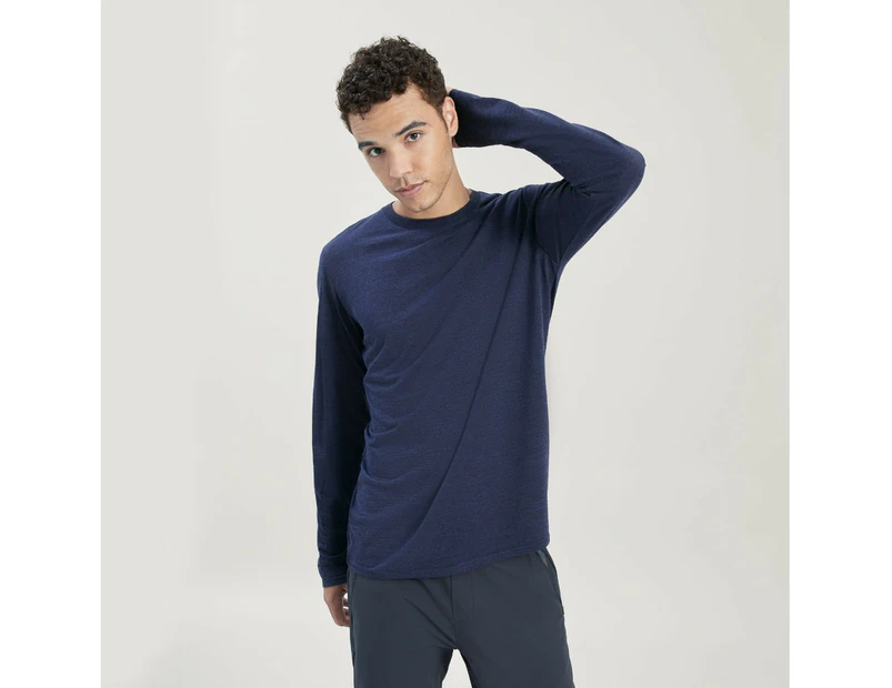 Kathmandu Men's 100% Merino Long Sleeve Crew Top - Midnight Navy Marle