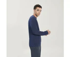 Kathmandu Men's 100% Merino Long Sleeve Crew Top - Blue Midnight Navy Marle