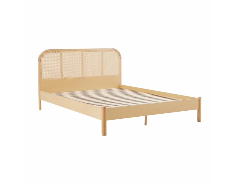 Lulu Bed Frame With Curved Rattan Bedhead - King
