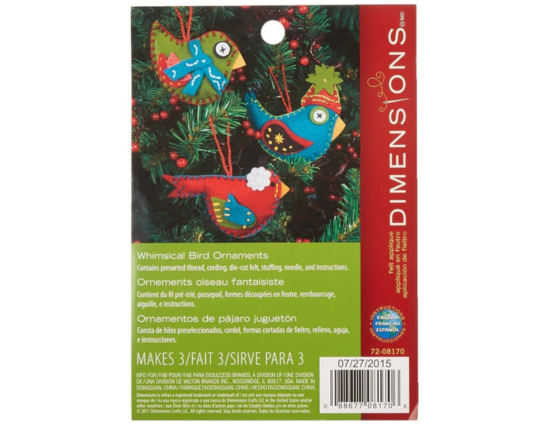 Dimensions Whimsical Birds Christmas Ornaments Felt Applique