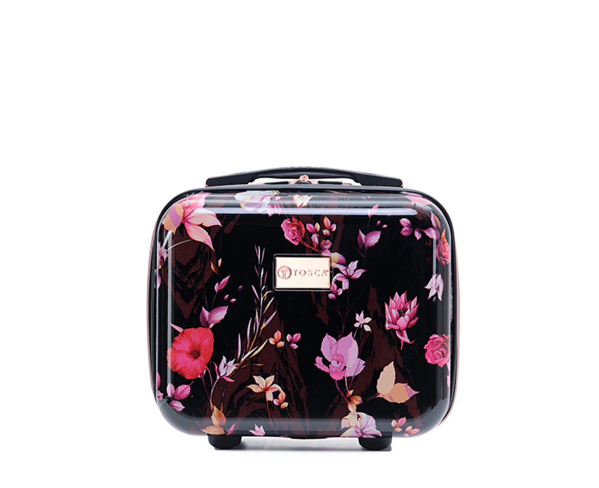 Tosca Bloom 32cm Beauty Case Carry On Travel Hard Shell Luggage Bag Black/Pink