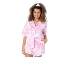 Barbie Womens Tie Dye Towelling T-Shirt & Shorts Set (Pink) - NS7466