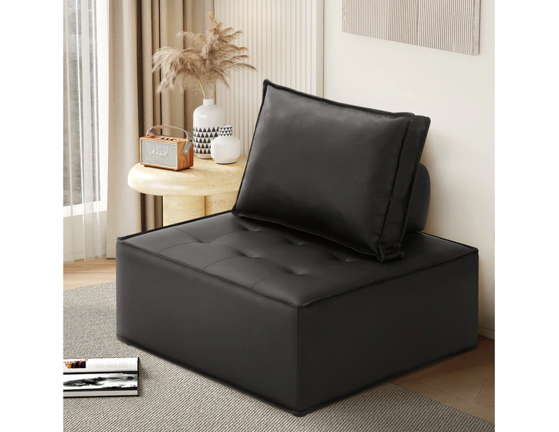 Oikiture 1PC Modular Sofa Lounge Chair Armless TOFU Back PU Leather Black