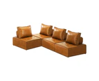 Oikiture 4PC Modular Sofa Lounge Chair Armless TOFU Back PU Leather Brown