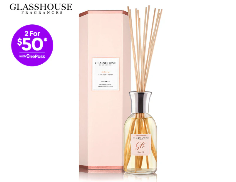 Glasshouse Fragrances Oahu Ilima Milk & Honey Triple Strength Reed Diffuser 250mL