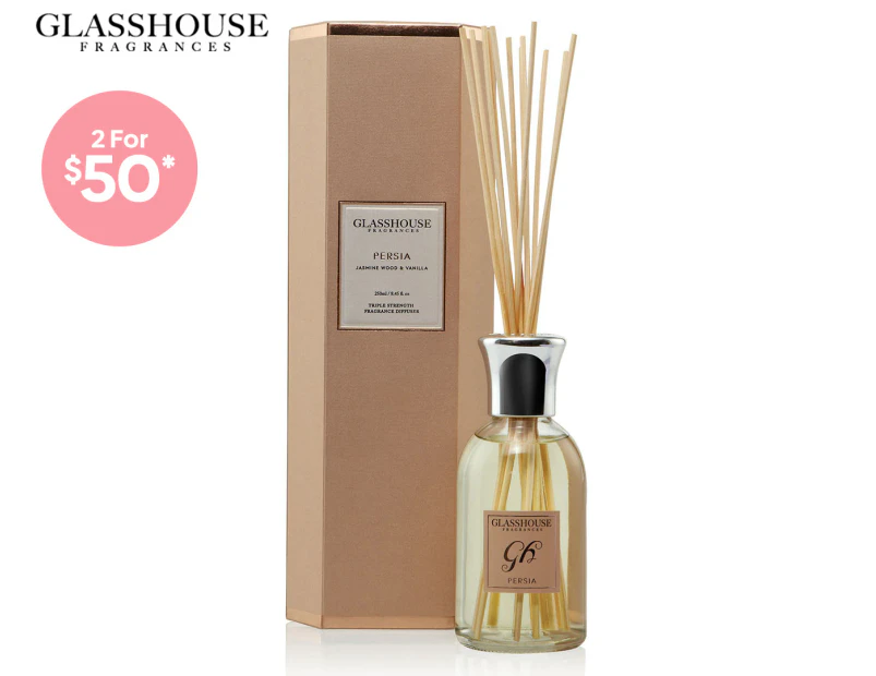 Glasshouse Fragrances Persia Jasmine Wood & Vanilla Triple Strength Reed Diffuser 250mL