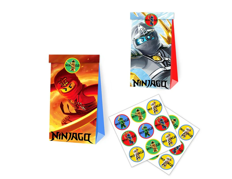 12PC Ninjago Paper Lolly Loot Bag & Stickers Gift Bag Kids Birthday Decorations
