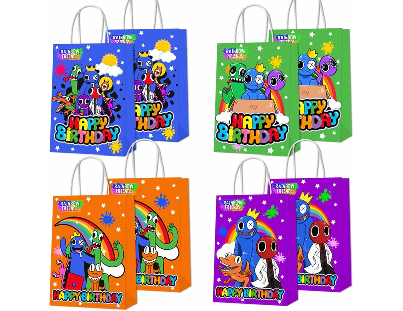 12PC Rainbow Friends Paper Lolly Loot Bag & Stickers Gift Bag Kids Birthday Decorations