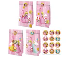 12PC Princess Peach Paper Lolly Loot Bag & Stickers Gift Bag Kids Birthday Decorations