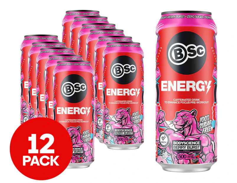 12 x BSc Energy Drink Berry Burst 500mL