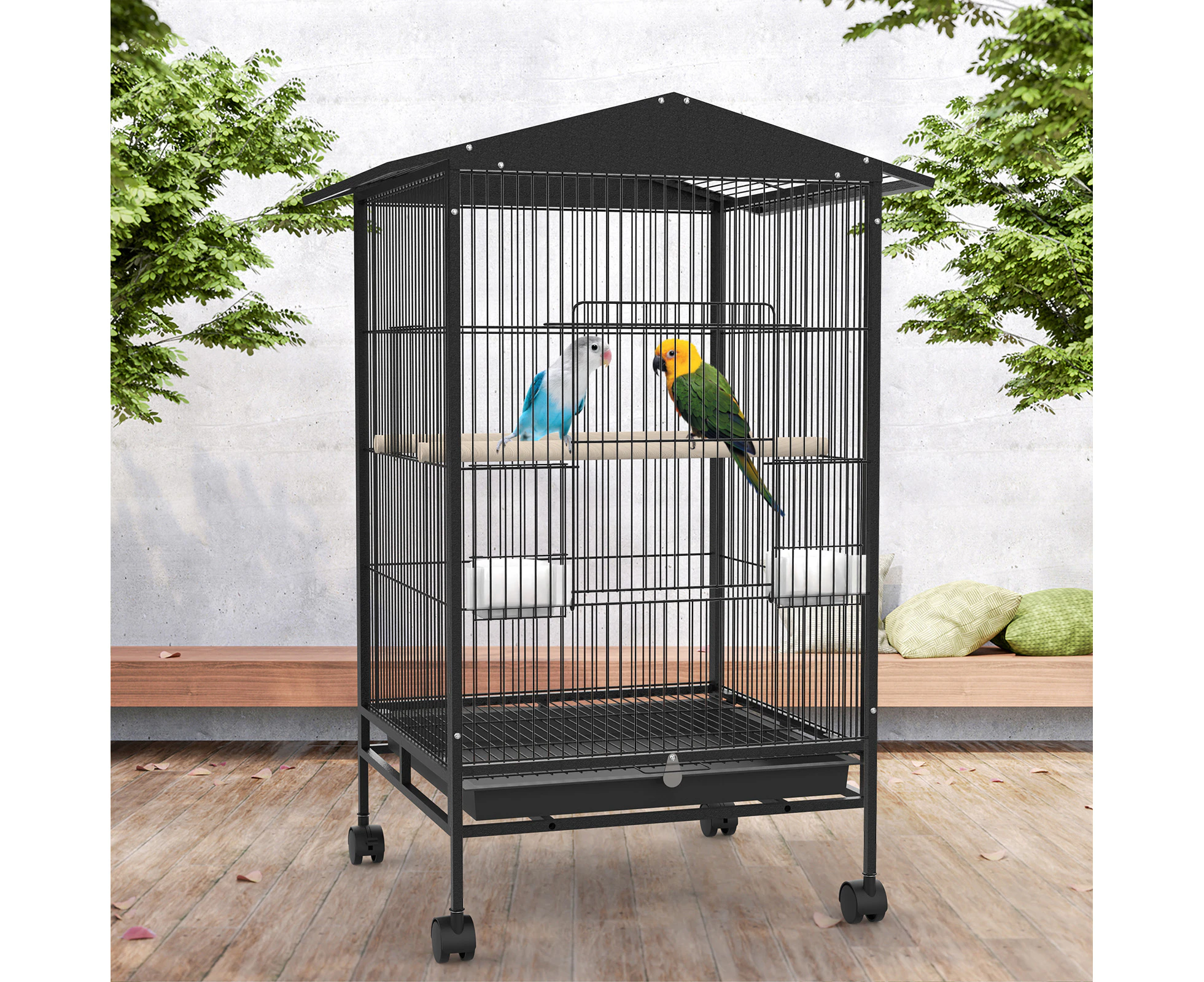 Advwin Bird Cage 85x45x57cm 2 Perches Large Aviary Parrot Budgie Finch Canary Wheels w/ Brake