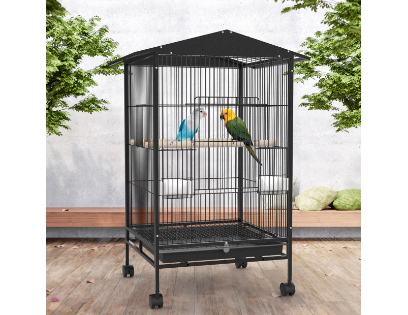 Advwin Bird Cage 85x45x57cm 2 Perches Large Aviary Parrot Budgie Finch Canary Wheels w/ Brake