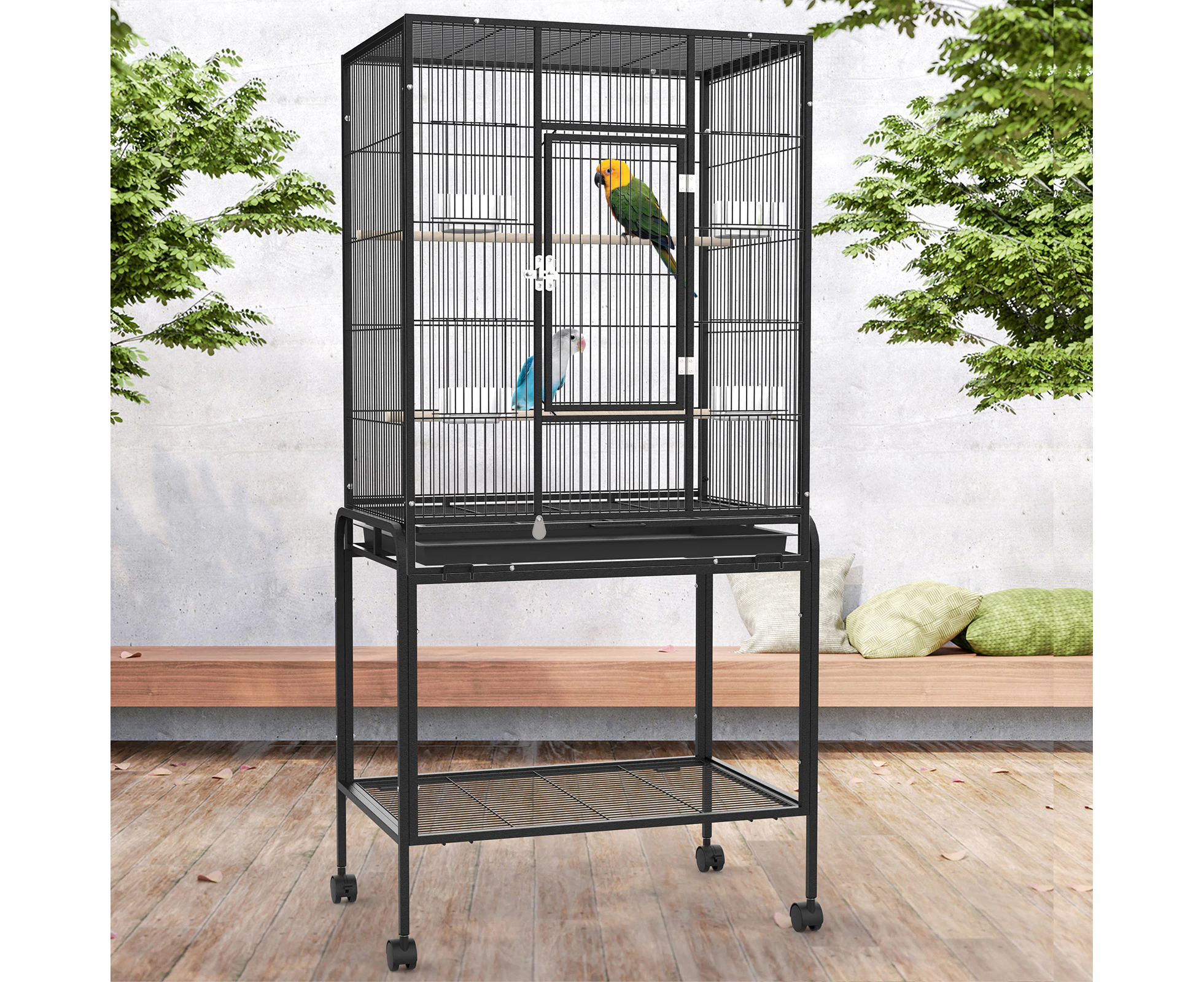 Advwin Bird Cage 140x64x42.3cm 2 Perches Large Aviary Parrot Budgie Stand Alone Wheels w/ Brake