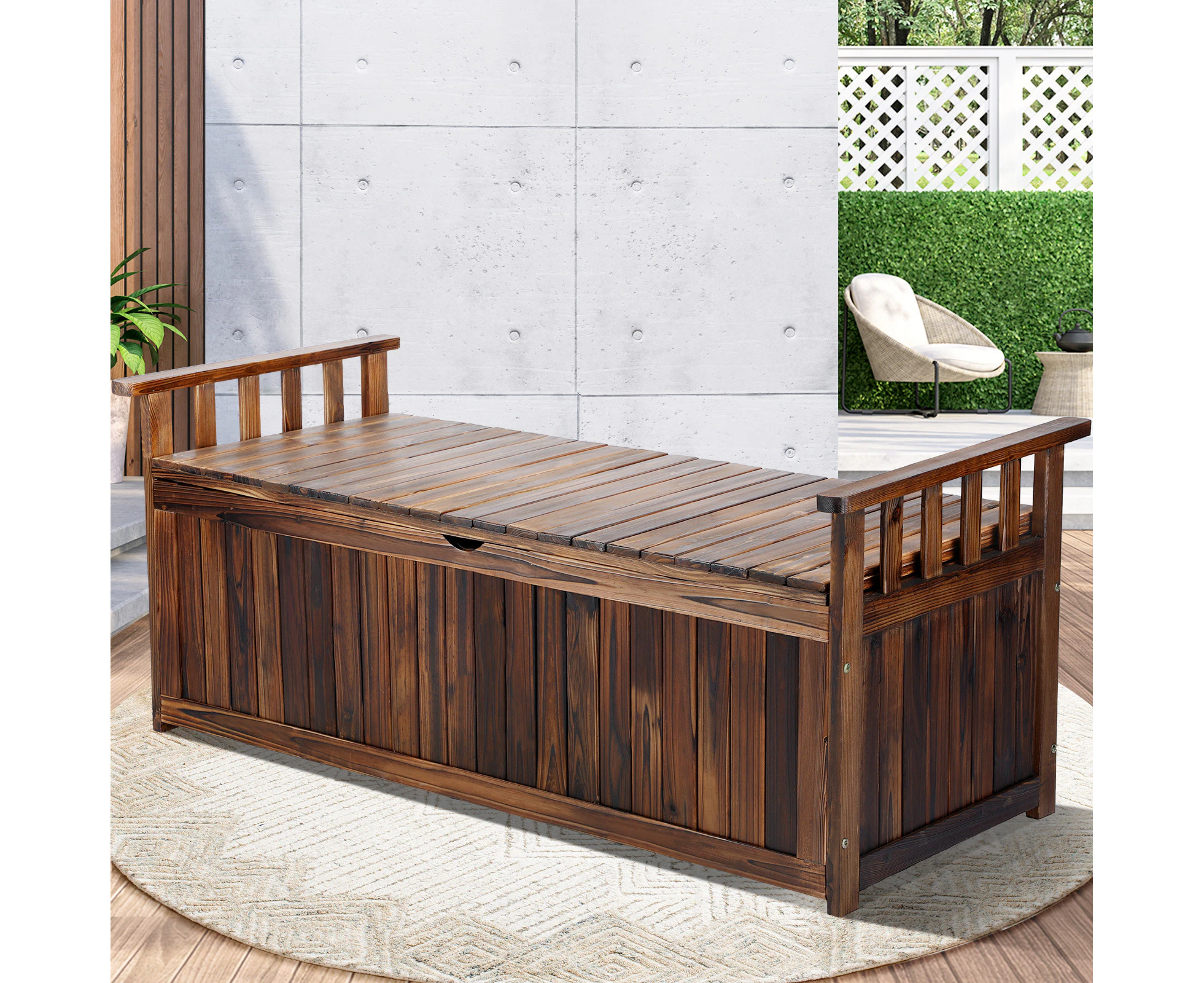 Livsip Outdoor Storage Box Garden Bench XL Wooden Chest Tool Container Cabinet 126x52x54CM