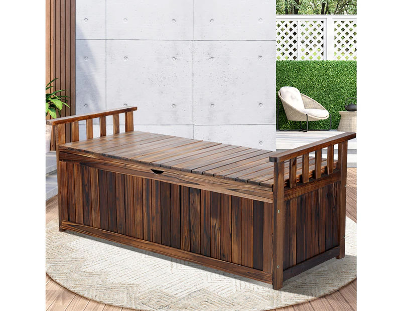 Livsip Outdoor Storage Box Garden Bench XL Wooden Chest Tool Container Cabinet 126x52x54CM