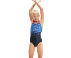 Speedo Girl's Digital Placement Splashback Swimsuit - True Navy/ Rose Violet/ Blue Flame/ Bright Yellow/ Lapis Blue