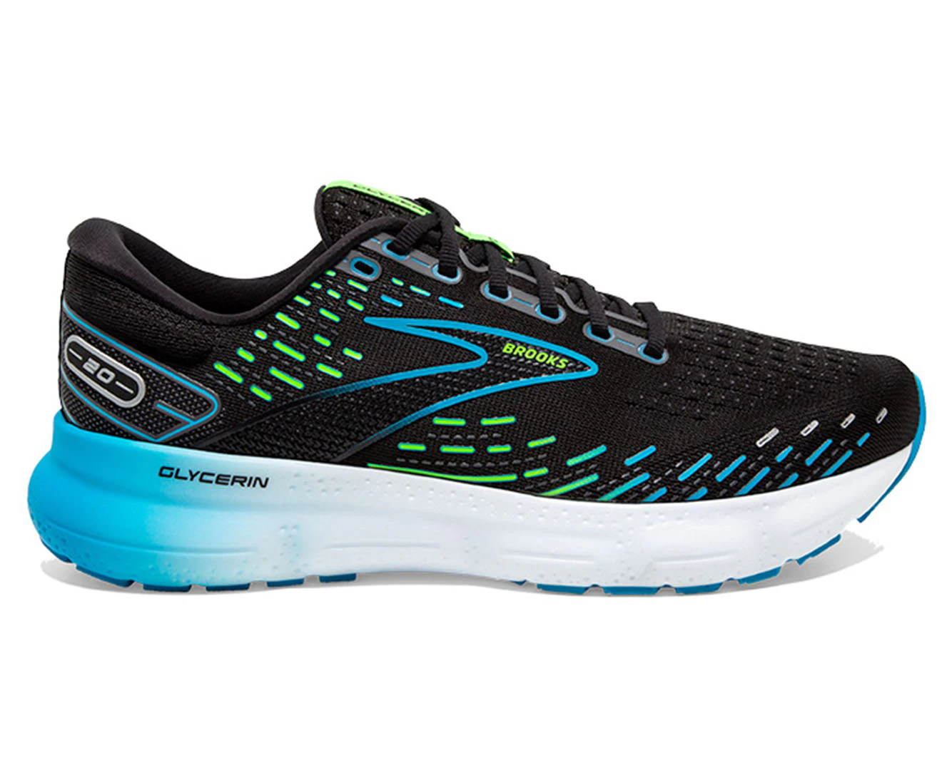 Brooks Men's Glycerin 20 Running Shoes - Black/Hawaii Ocean/Green