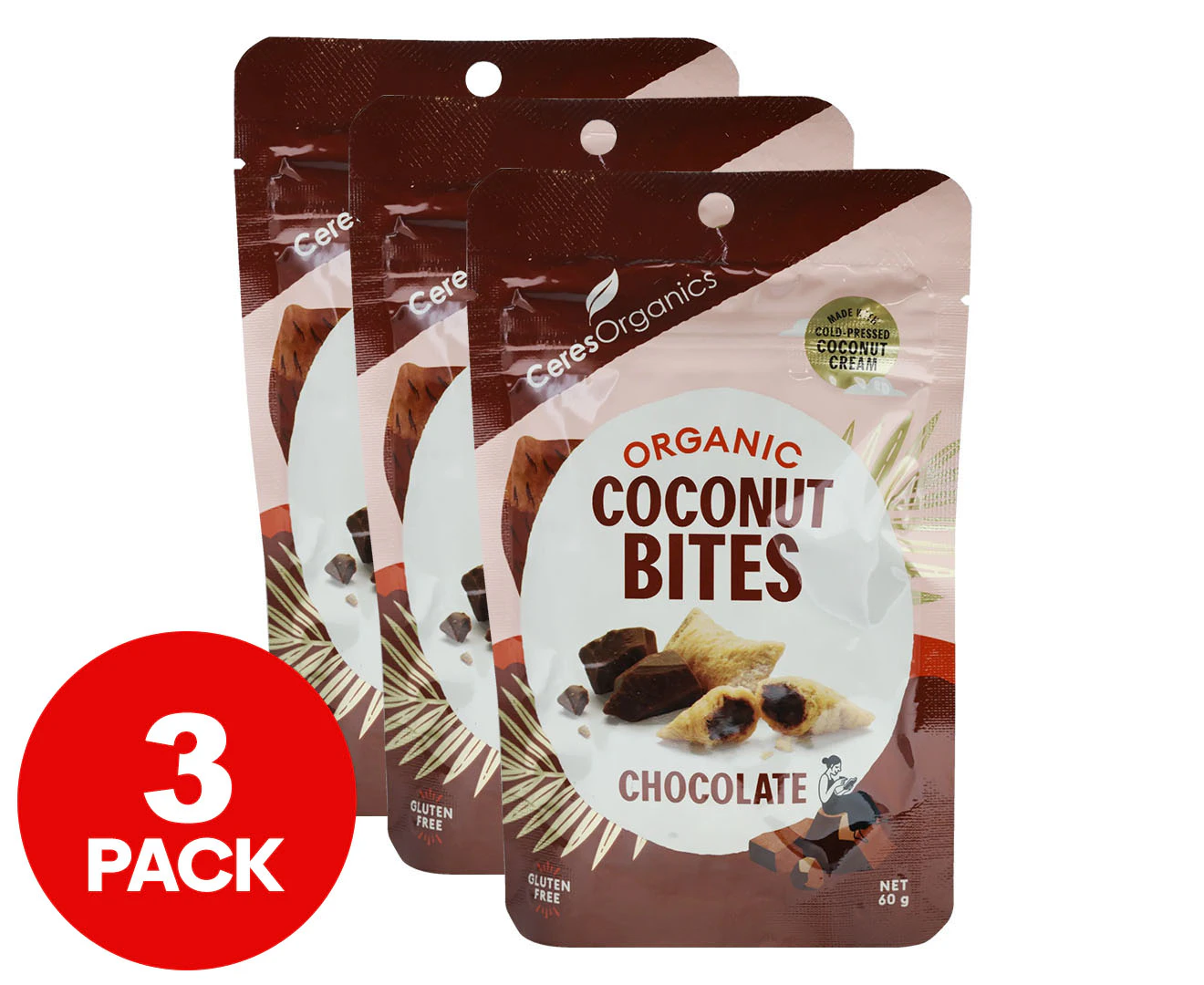 3 x Ceres Organics Coconut Bites Chocolate 60g