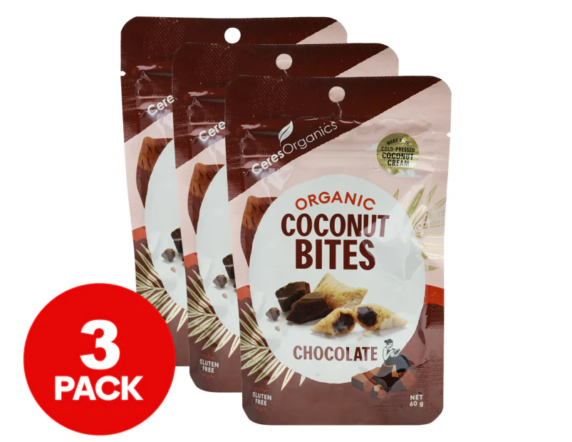 3 x Ceres Organics Coconut Bites Chocolate 60g