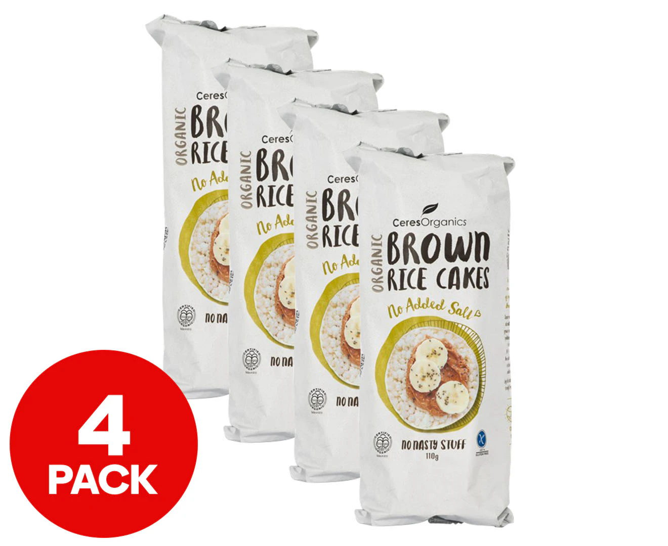 4 x Ceres Organics Brown Rice Cakes No Added Salt 110g