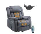 Advwin Recliner Chair 8-Point Heated Massage Chair 360° Swivel Armchair Grey