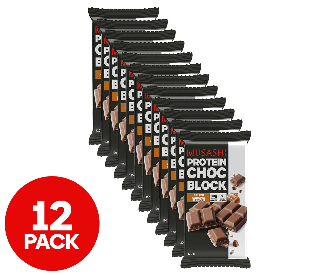 12 x Musashi Protein Choc Block Salted Caramel 120g