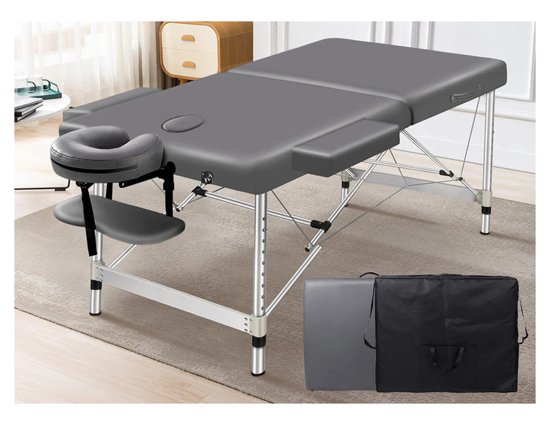 Alfordson Massage Table 2 Fold 55cm Foldable Portable Bed Desk Aluminium Lift Up Grey
